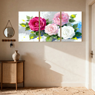 Rose Pink Rose Floral Art Print Canvas Set of 3 Canvas Wall Art Prints