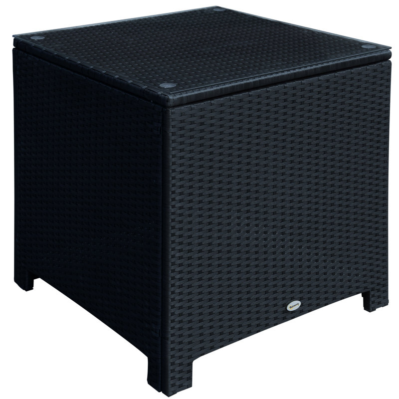 Seeley Side Table Furniture Tempered Glass Garden Patio Wicker, Black