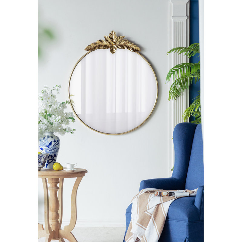 Grand miroir mural rond en métal doré, miroir de décoration pour salon 36 "x 41" avec sophistication