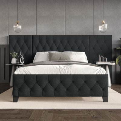 Queen Size Wall Bed Charcoal Grey Linen