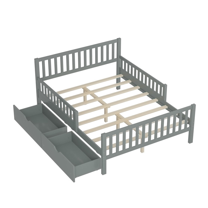 Curits 2 Drawers Platform Bed with Guardrails, Full, Gray