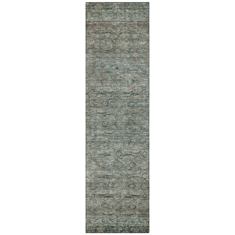 Teal Synthetic Washable Non-Slip Indoor/Outdoor Rug 27" x 90"