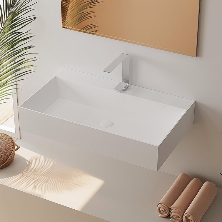 Cpingao 23.5'' Solid Surface Rectangular Bathroom Sink with Overflow