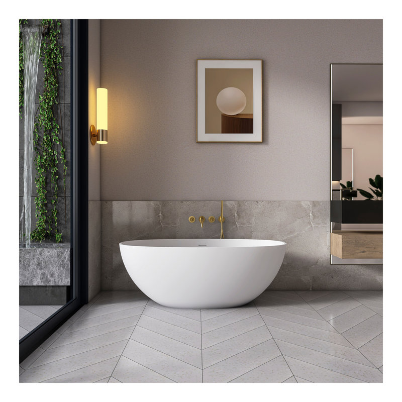 Baignoire autoportante en pierre artificielle de 61 pouces de petite taille à surface solide