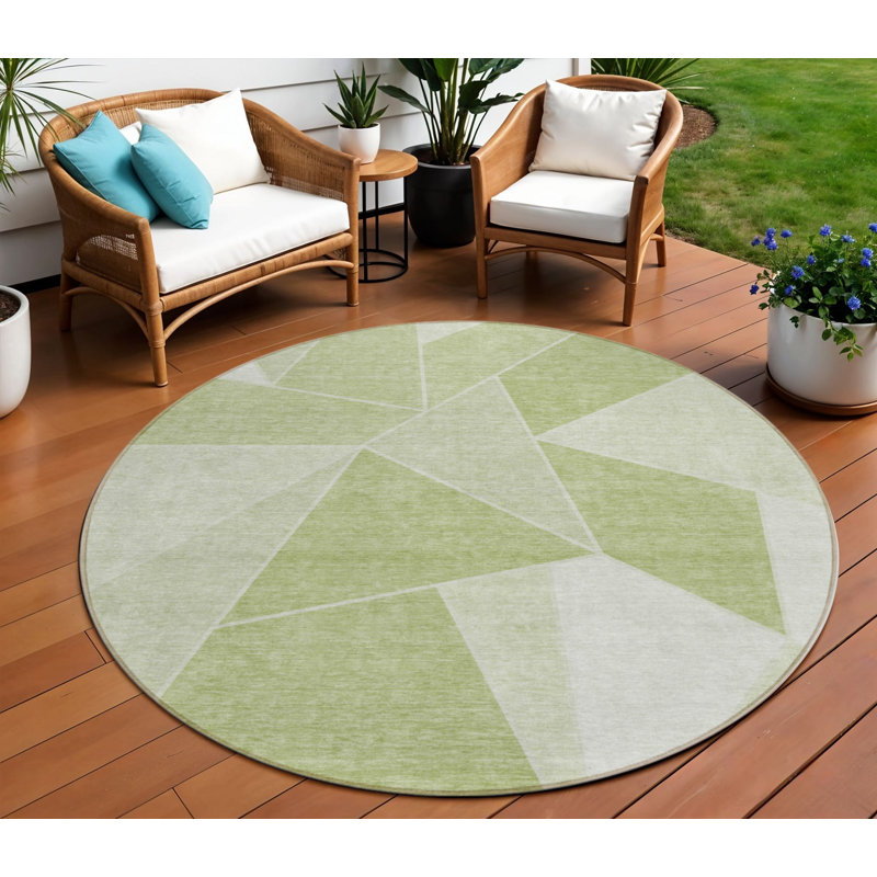 Tapis intérieur / extérieur rond géométrique vert menthe et sauge HomeRoots 8 pi