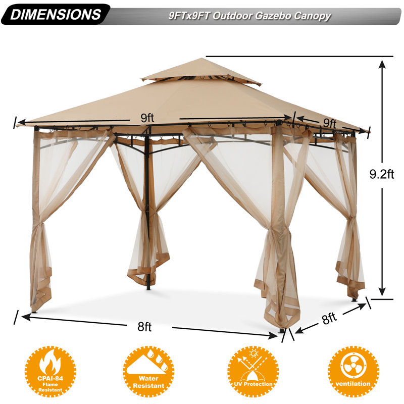 9 pi. L 9 pi. D Abri de jardin en acier, Beige