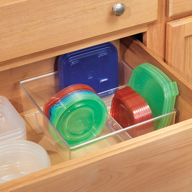 iDesign Food Container Lid Organizer for Kitchen or Pantry - 3 Divided Sections for Easy Organizing