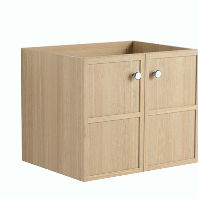 Wall-Mounted Bathroom Vanity, 2-Soft Closing Door, Oak, Plywood,Excluding Sink