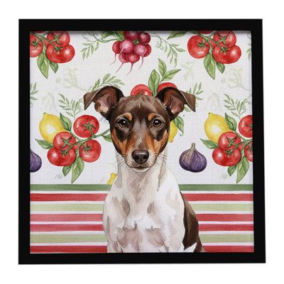 Chocolat et rat blanc, terrier et légumes, impression sur métal encadrée