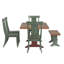 Ensemble de salle à manger Lumley 7 pièces, dessus en chêne massif, chaises à dossier à panneaux, table à piètement rouge antique, chaises et banc à piètement en sauge antique.-1795382036-1795382039