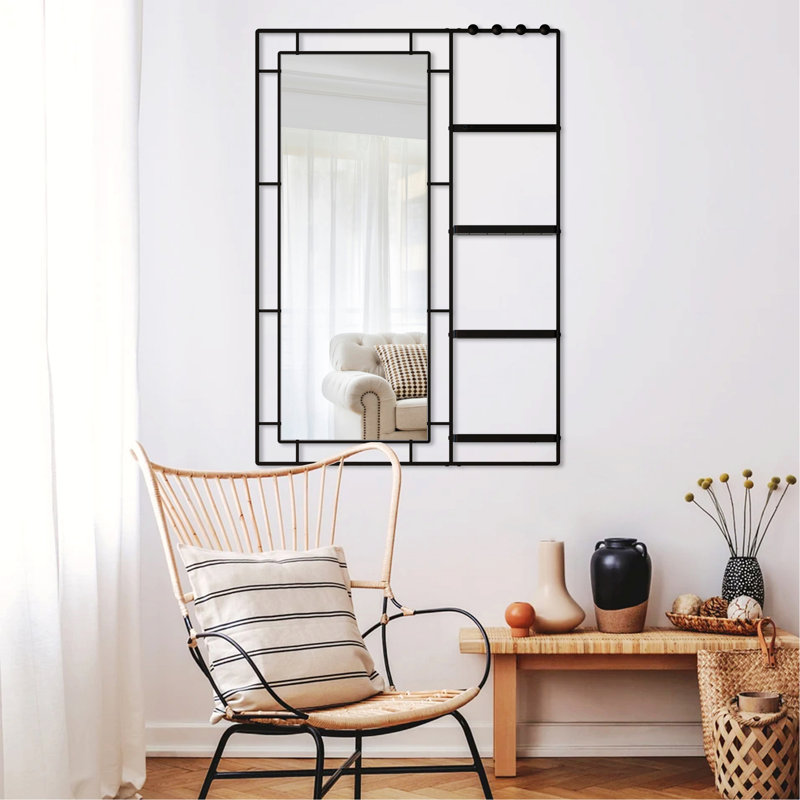 Miroir de salle de bain moderne avec tablette multifonctionnelle, miroir de salle de bain avec cadre