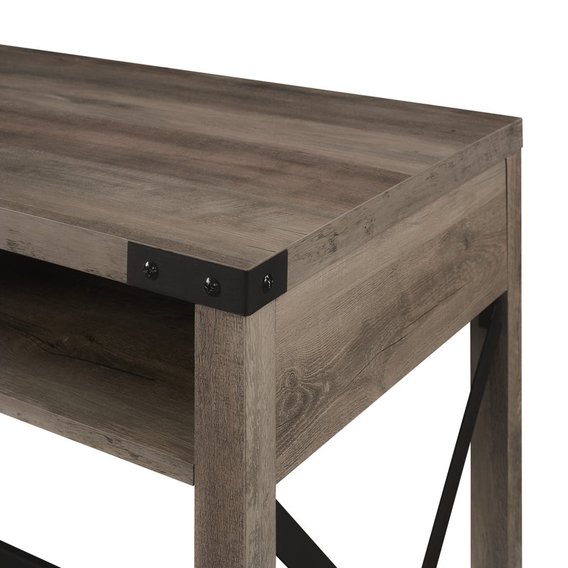 Bureau avec formes de X en métal et casiers ouverts Arsenault, Gris délavé