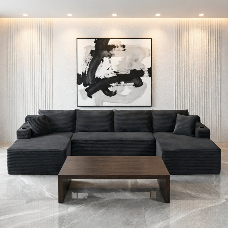 Modular U-Shaped Sectional Sofa Set, Free-Combination Corduroy Cloud Couch, Minimalist Style For Living Room