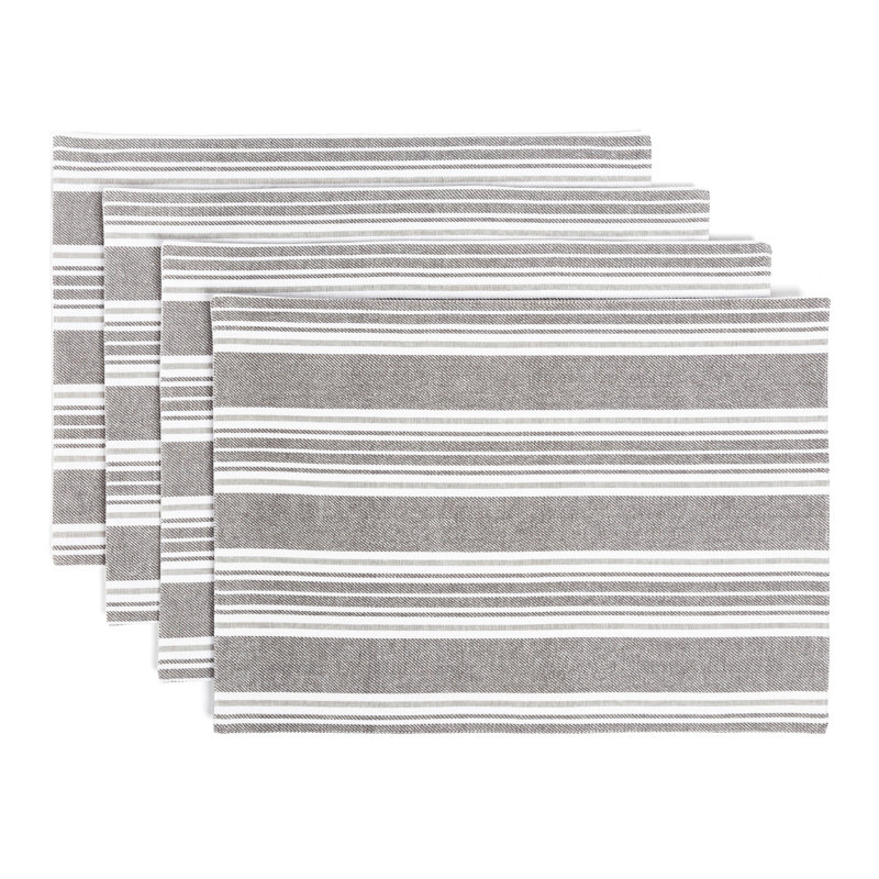 Gray Striped Cotton Woven Placemats Set of 4