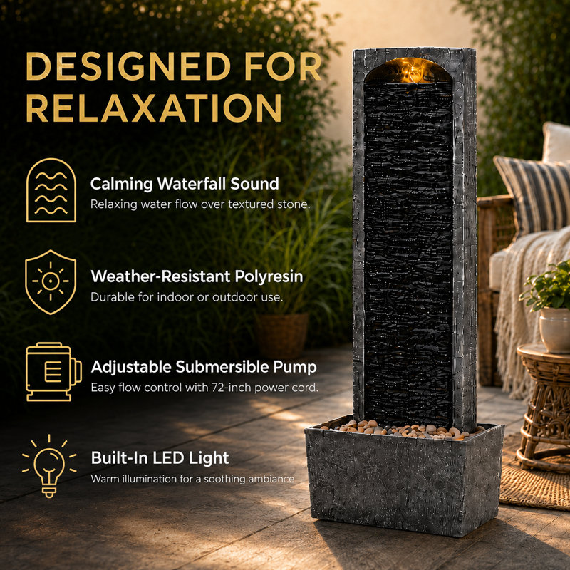 Teamson Home 98 cm Contemporary Outdoor LED Waterfall Fountain with Pebble Base, Grey
