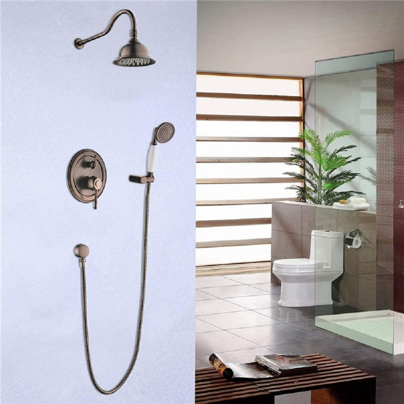 Ensemble de douche à pluie en laiton antique 8 pièces Timeless Luxury: Napoli, Brun