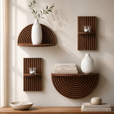 Morpeth Brown Geometric Modular Modern Minimalist Floating Wall Shelves, 4-Piece Set