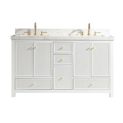 Ensemble de meuble-lavabo 60 po Fairford au fini blanc avec plateau en pierre blanche et lavabo en porcelaine