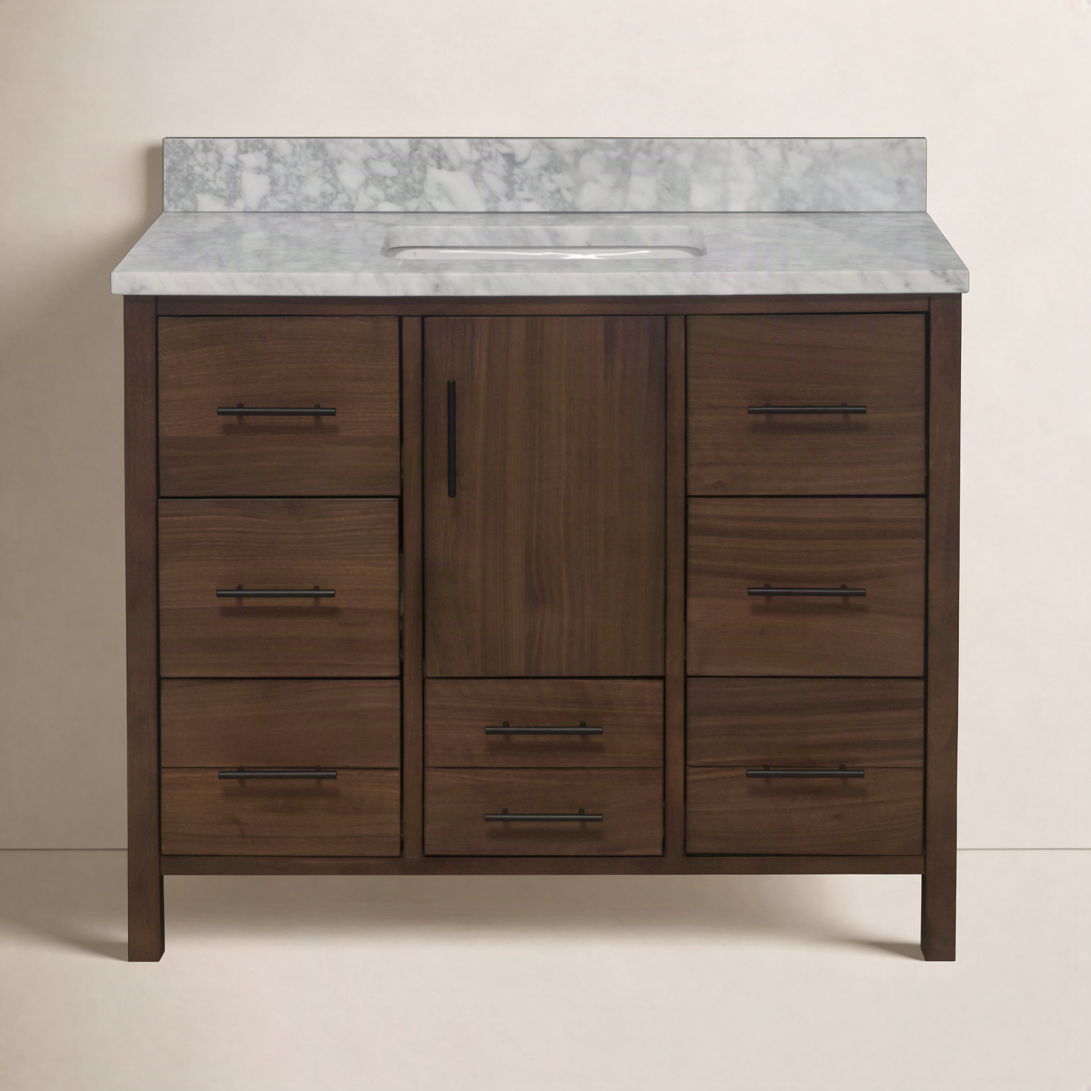 Kiara 42" Carrara Marble Single Bathroom Vanity, Carrara Marble, Walnut