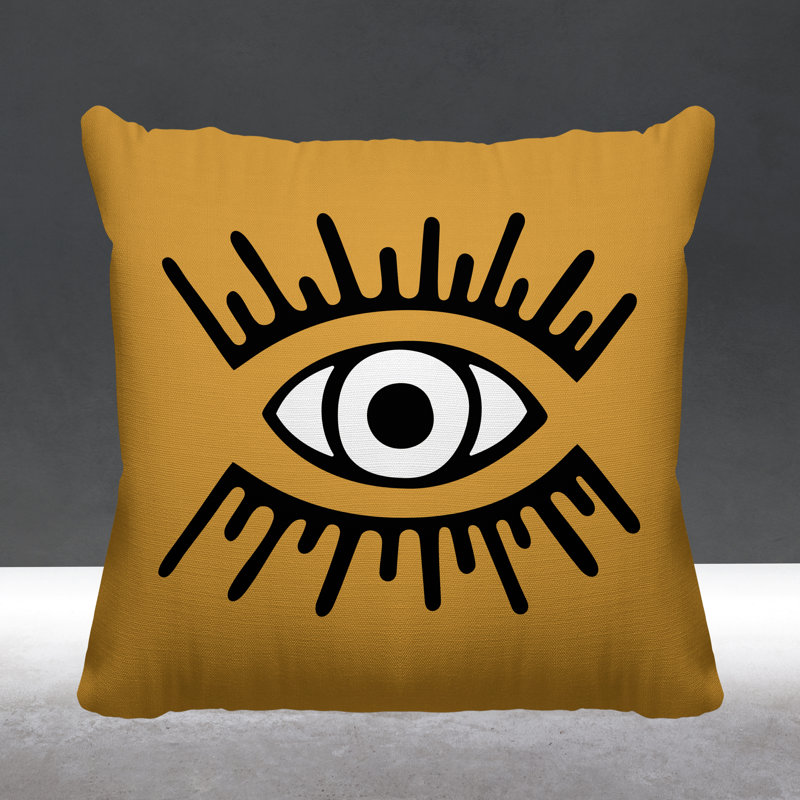 Coussin intérieur / extérieur Miranda Evil Eye, L 17 po x H 17 po, Jaune