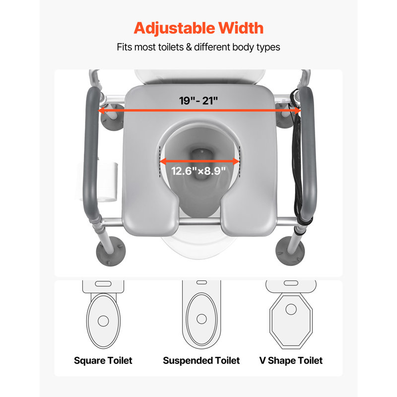 Bedside Commode Chair 4-in-1 Raised Toilet Seat 500 lbs Adjustable Height