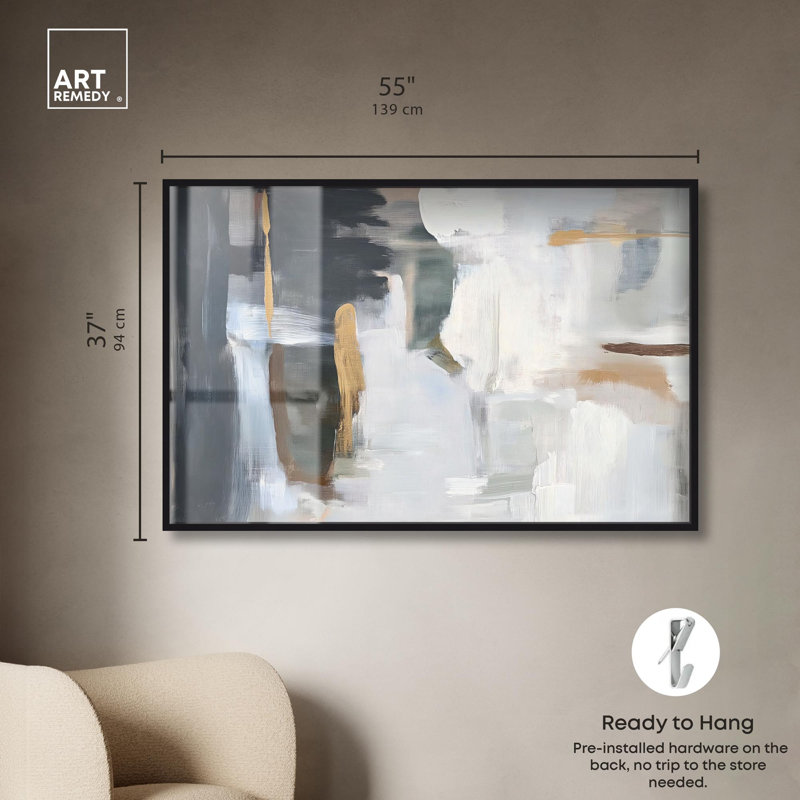 «Stratum III Shadowbox Print Abstract Decor» par Art Remedy, H 37 po x l 55 po, Noir
