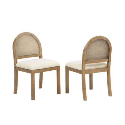 Ensemble de 2 chaises de salle à manger, chaises d'appoint rembourrées avec dossier en rotin naturel tissé et pieds en bois massif