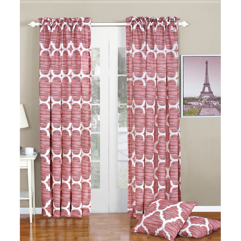 Honor Geometric Rod Pocket Curtain Panels, Bridal Rose, 177.8cm W x 213.4cm L