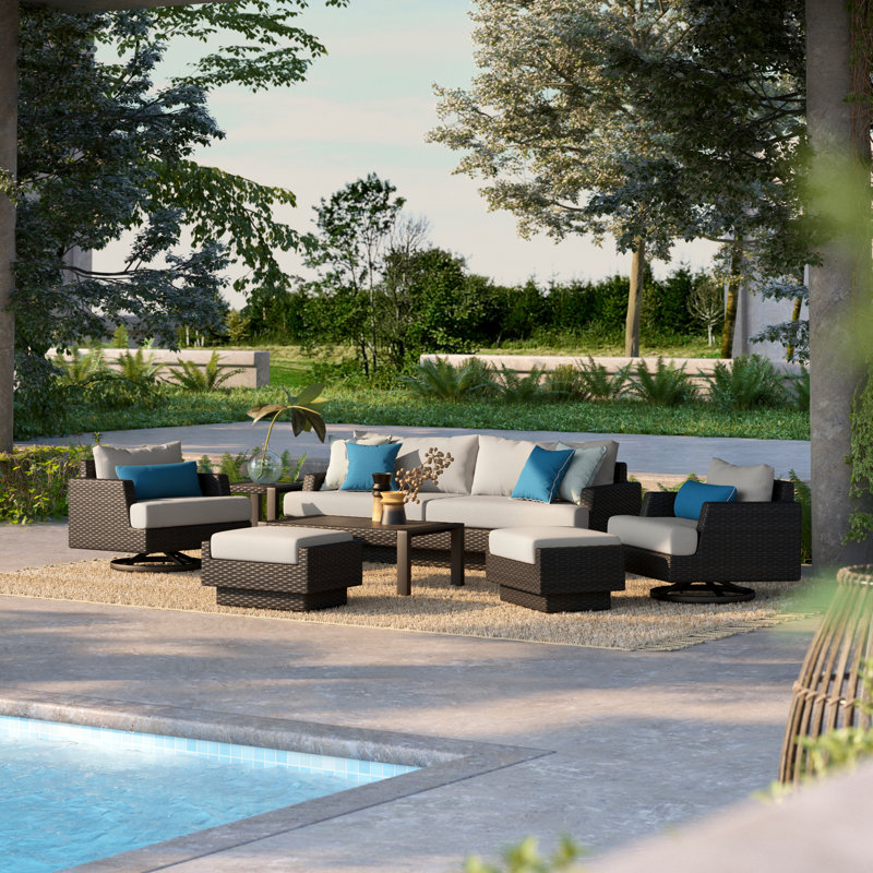 Jorolf Outdoor 7 - Piece Conversation Set, Black, Spectrum Indigo Sunbrella®