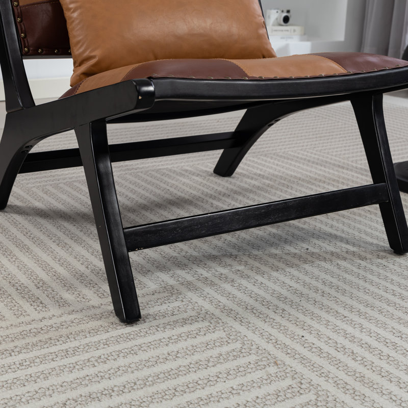 Chaise d'appoint Mid-Century moderne en similicuir avec coussin supplémentaire, Brun antique