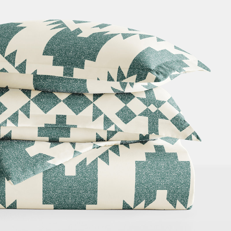 Teal and White Geometric Microfiber Twin Duvet Cover Set