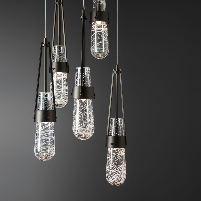 Link 5 - Light Pendant, Standard: 19" to 80", Clear Glass with White Threading, Oil Rubbed Bronze