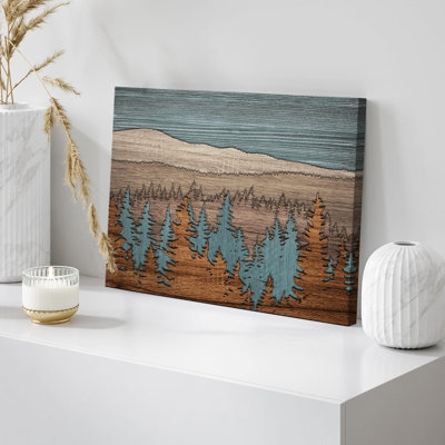 Western, effet de bois, paysage, panneau de grain de pin foncé, arbre, nature, art moderne, grand mur, salon, chambre à coucher, impression sur toile