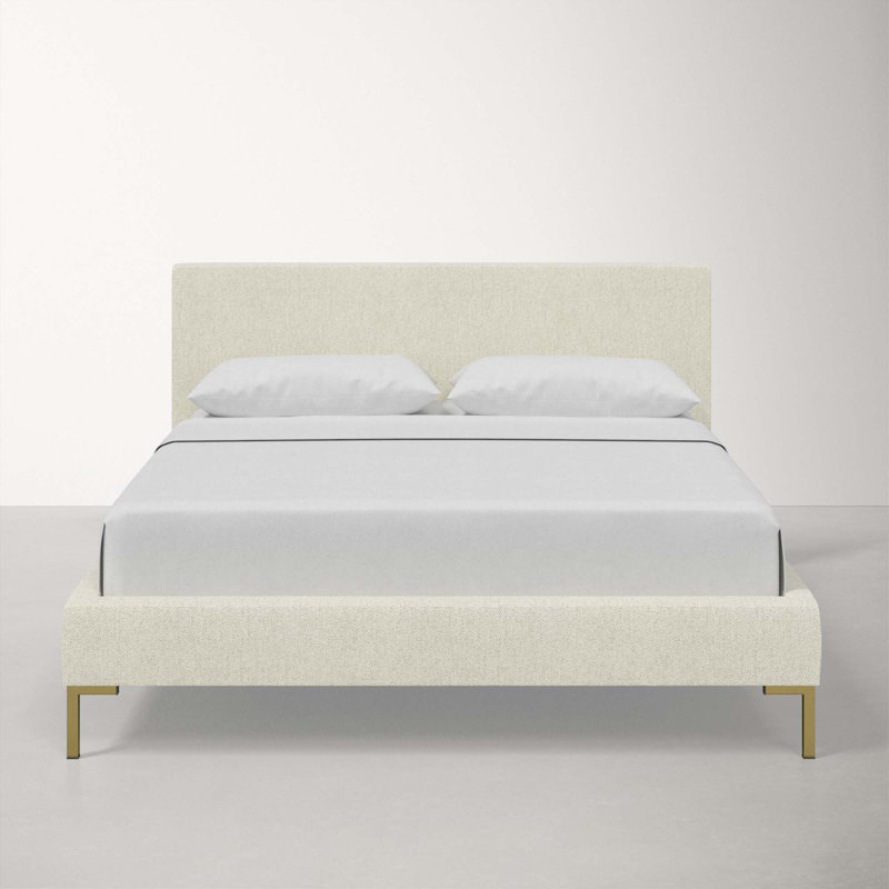 Lit tapissier Rand, Simple, Laiton, Tweed Sustain® toile Milsap