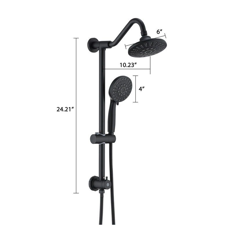 Matte Black 6 Inch Rain Shower Head with Handheld Shower Head - 5 Function Adjustable Height Bathroom Rain Shower System