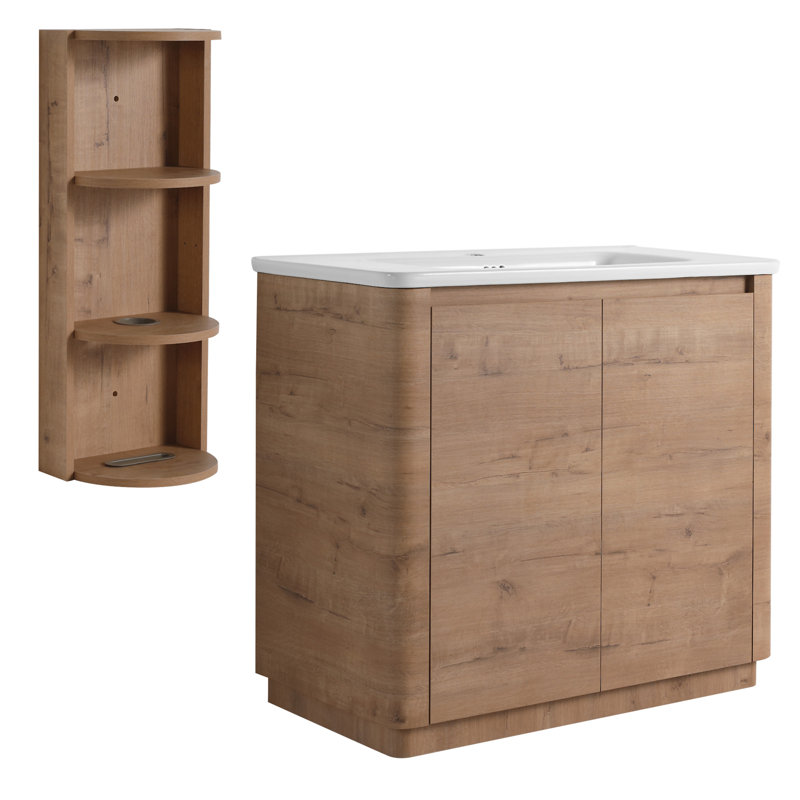 Meuble-lavabo autoportant de 36 po avec lavabo en céramique et porte à 2 compartiments à fermeture en douceur, 36"
