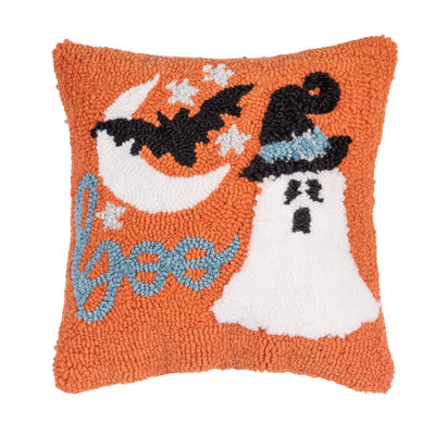  12" x 12" Witch Ghost Hooked Halloween Throw Pillow