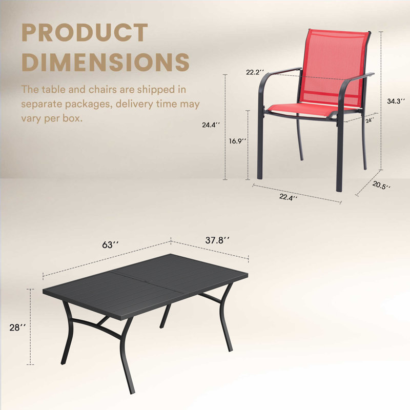 6-Person Outdoor Dining Set With Rectangular Table, Pink