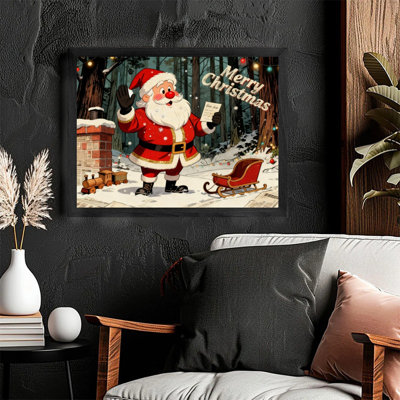 Cadre noir rétro Santa Merry Christmas Wall Art Festive Decor