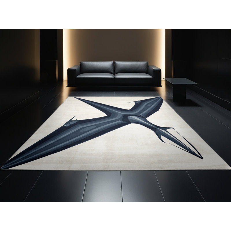 Machine Washable Osazee Pteranodon Art Deco Arc Rug in Gray – Gray Binding, 2x3