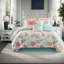 Luxurious 7-piece Cotton Sateen Bedding Set, Coral Coastal Style For Modern Homes