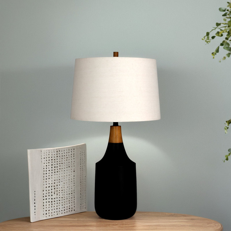 30" Table Lamp, Black/ Wood (Set of 2)