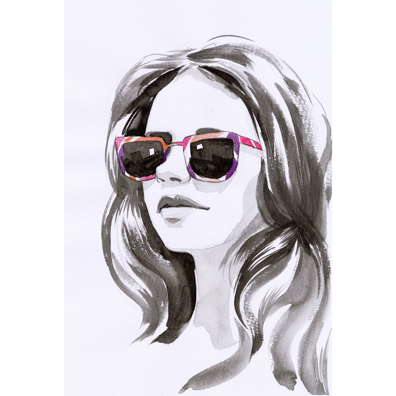Sunglasses 1 - Painting Print, 46cm H x 30cm W, Black Floater Framed