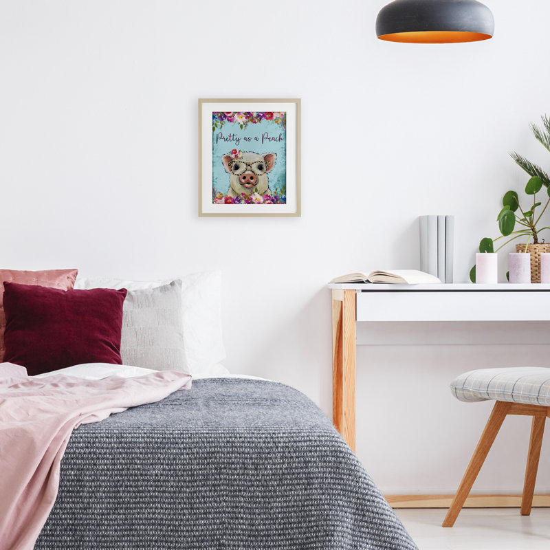 «Pretty as a Peach Pig», reproduction sous verre encadrée, par Lee Keller, H 16 po x l 13 po, Cadre de récolte en pin