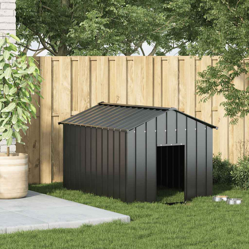 Barys Galvanised Steel Dog House, Anthracite, 101cm H x 113cm W x 153cm D