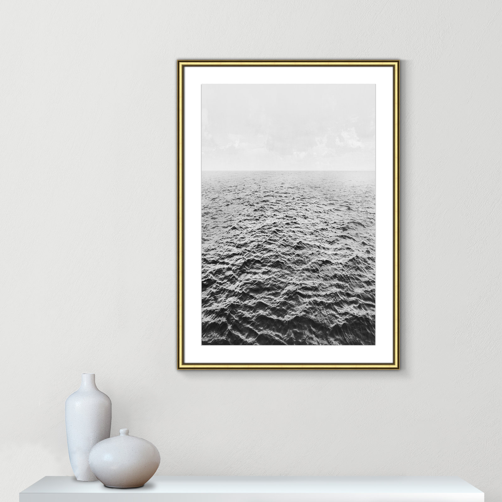 Anali "Rolling in" Print by Mike Calascibetta, 26.75" W x 36.75" H x 0.875" D, Gold