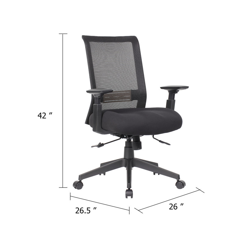 Chaise de bureau roulante, filet noir, siège coulissant rembourré en mousse