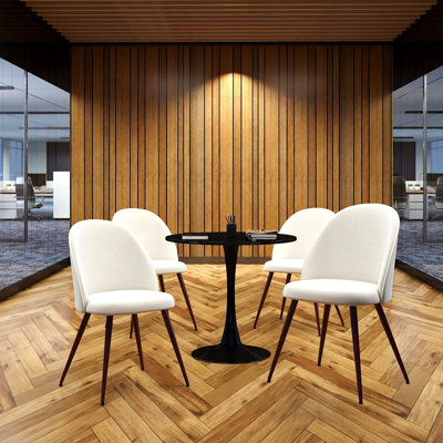 5-Piece Modern Reception Set with Black Round Pedestal Table and 4 Upholstered Guest Chairs