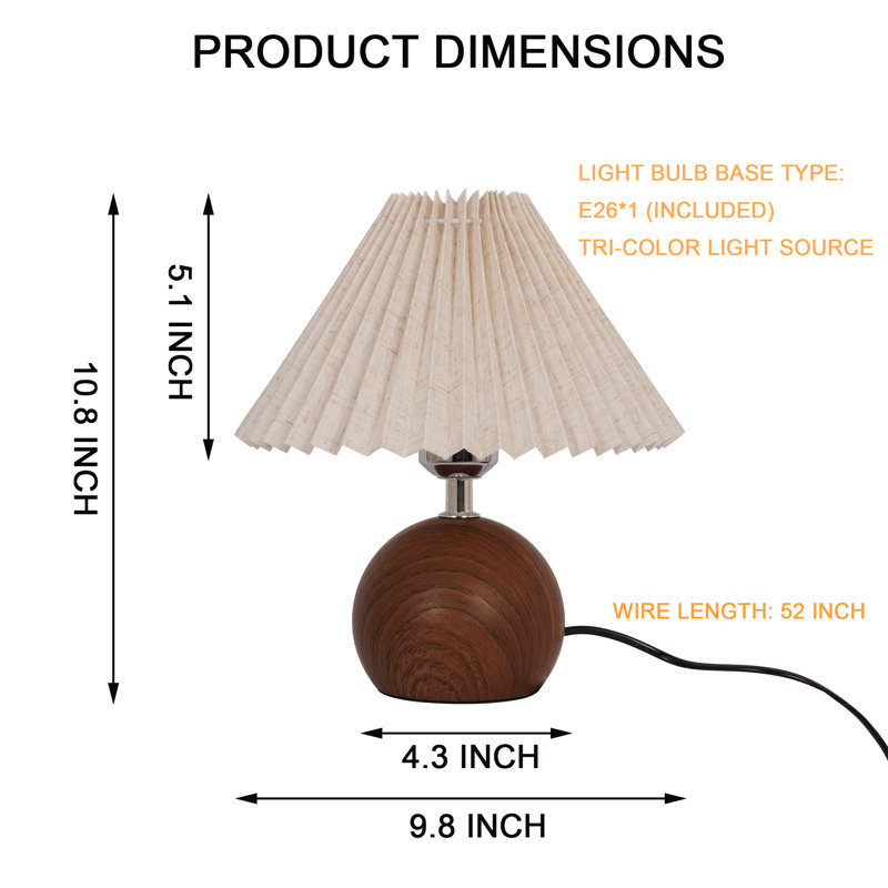 Compact Pleated Table Lamp With Switch, Compatible With E26 Dimmable Bulbs