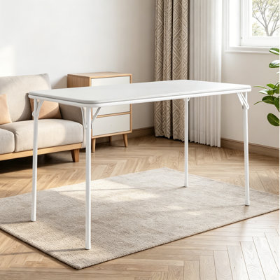 Folding Table, Portable Folding Card Rectangle Table With Sturdy Metal Frame, PU Leather Upholstered Foldable Table